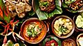 Ketupat Lebaran. Traditional Celebratory Dish of Rice Cake with Several Side Dishes