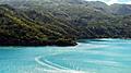 Aerial view of the mountainous coast a private island vacation destination. Labadee.