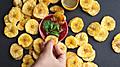 Puerto Rico Fried Plantains with Salsa Close-Up