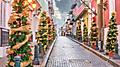 San Juan, Puerto RIco Christmas tree lined road in the old town
